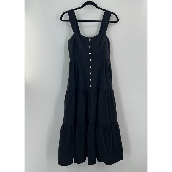 Madewell NWT Button-Front Tiered Midi Dress in True Black size 2 - Picture 3 of 9